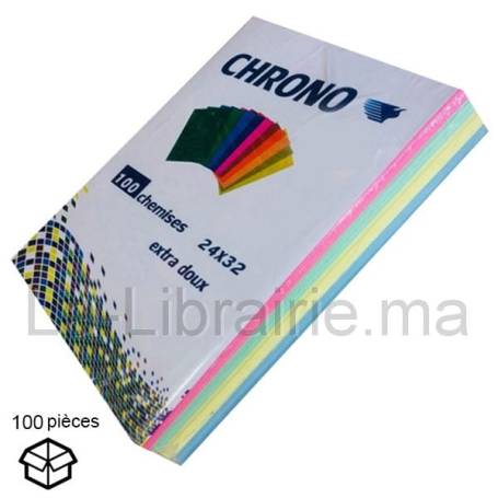 RAMETTE 100 CHEMISES CARTONNÉES 240 GRAMMES MULTI-COULEURS 24*32 CM (12-10-CH-SIM-DOS-240-A4)